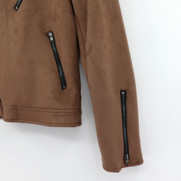 Girls Biker Jacket Medium 11 yrs Brown Vegan Suede Motorcycle Retro 80s - Picture 6 of 15